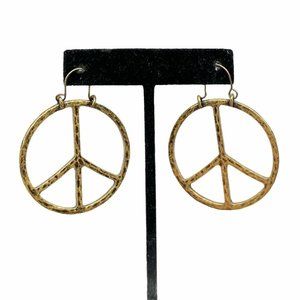Lucky Brand Large Peace Sign Hoop Earrings Gold